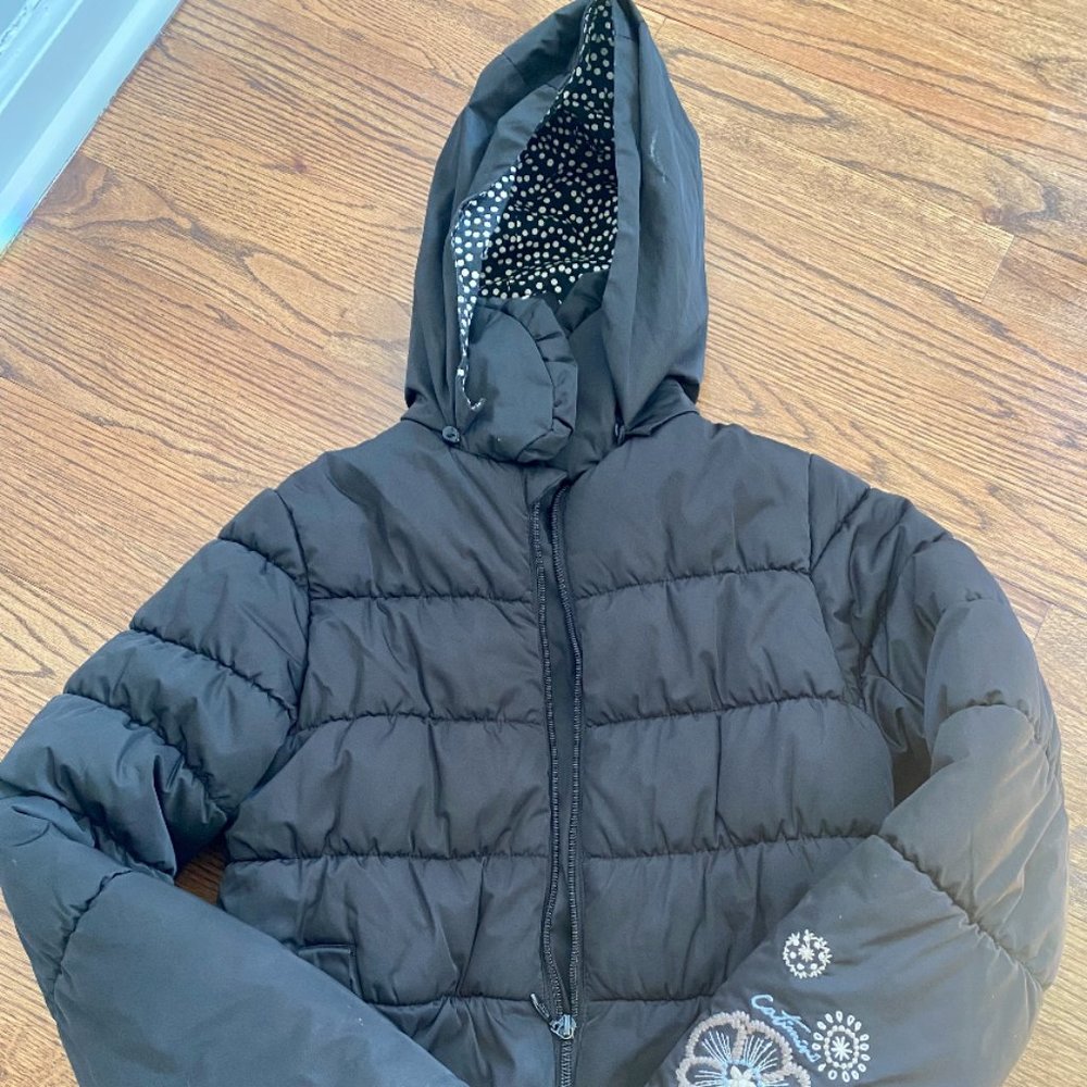 Catimini Reversible Black Puffer Coat Inside Polka Dot Reversible- size 10